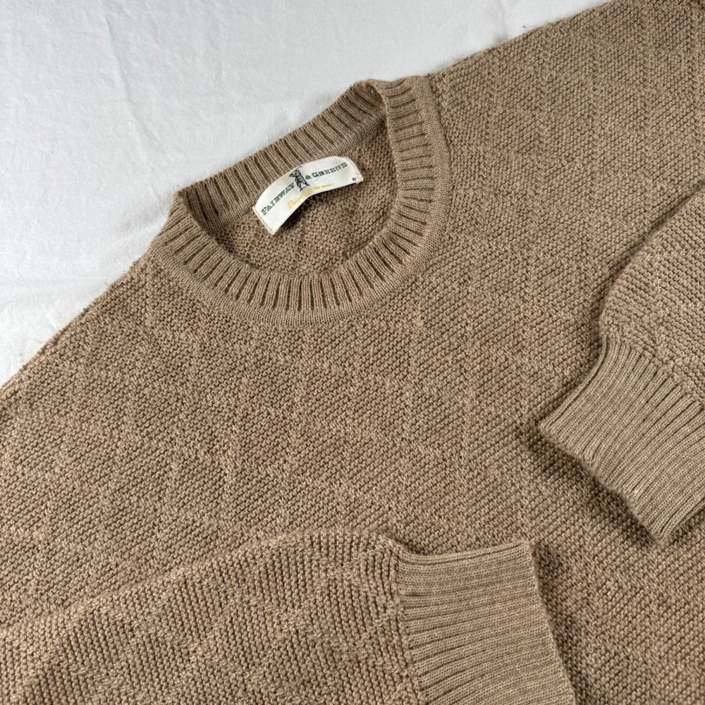 VTG Fairway & Greene Men's Size‎ XL Tan Alpaca Pima Cotton Diamond Knit Sweater